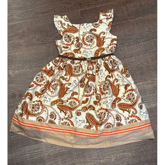 Janie and Jack Sleeveless Equestrian Paisley Brown Horse Tulle Dress Girls 5