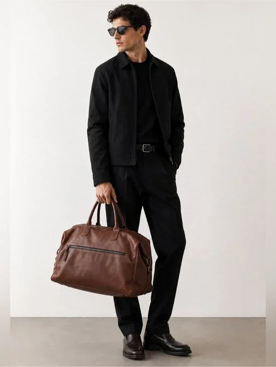 Zara Man Brown Faux Leather Weekender Duffel Bag Travel Overnight Carry-On