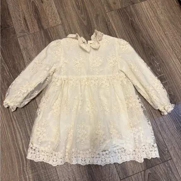 Zara Baby Girl Lace Long Sleeve Dress Size 2-3 Years Ivory