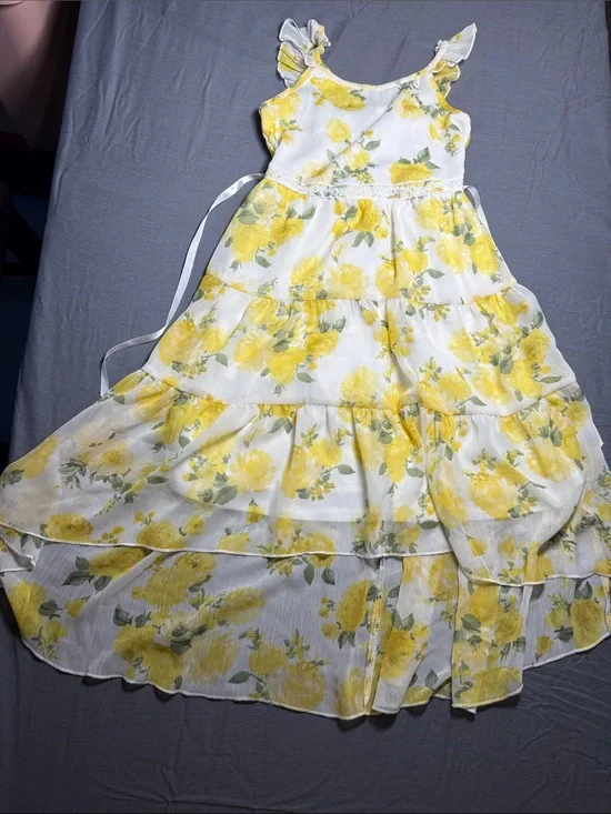 lilt White Dress with Yellow Floral Tiered Ruffles
