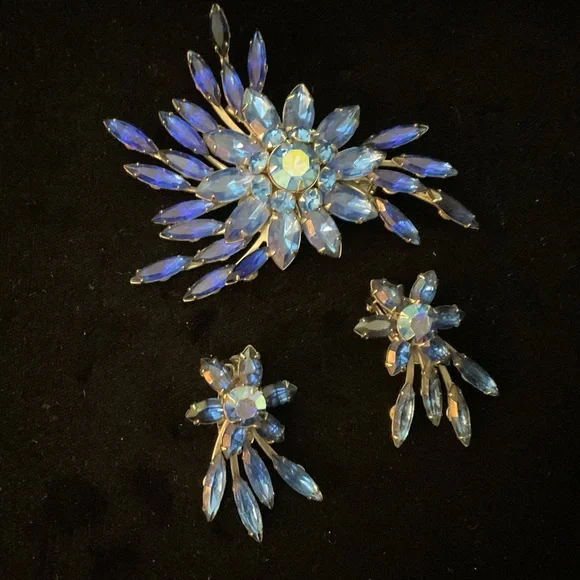 JUDY LEE Rhapsody in Blue Brooch and Earrings