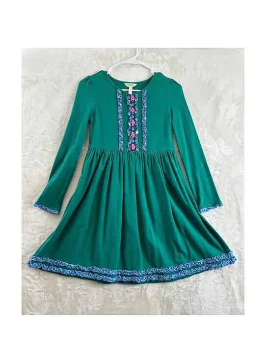Matilda Jane Family Tree Green Dress Girls 12 Peasant Ruffle