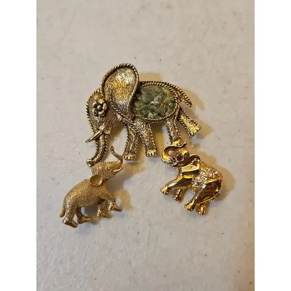 Lot of 3 Vintage Elephant Brooch Pin