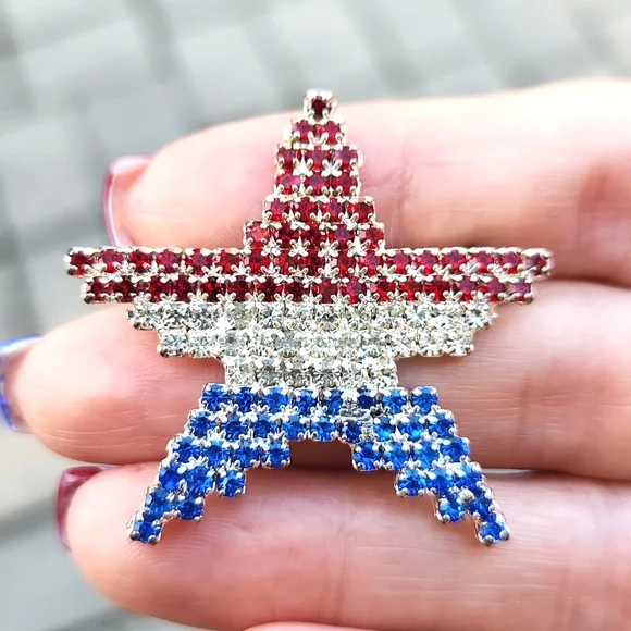 Saks Fifth Avenue Swarovski Crystal Patriotic Star Brooch