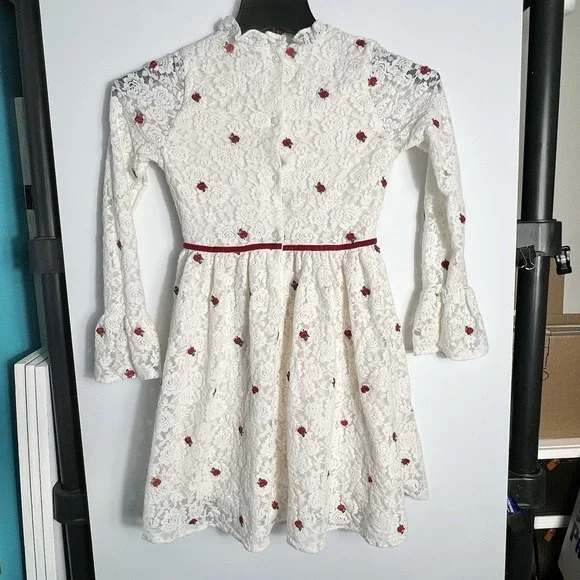 Janie and Jack Girls Ivory Victorian Lace‎ Embroidered Roses LD Dress Size 12