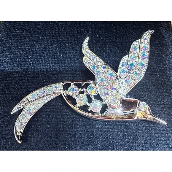 Sarah Coventry Bird in Flight Brooch Gold Tone AB Rhinestone Signed Vintage