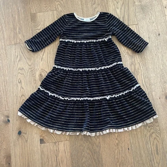 NWOT-Hanna Andersson Girl’s Striped Lurex Velour Dress