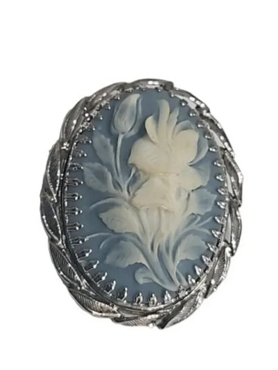 Whiting & Davis Floral Cameo Brooch