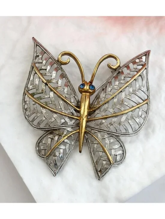 Dual Toned Woven Winged Avon Designer Vintage Costume Jewelry Brooch | Lapel Pin