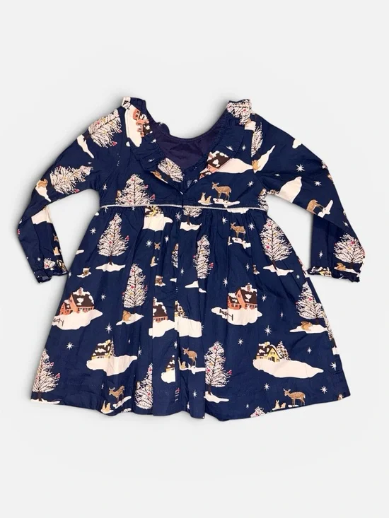 Pink Chicken navy and cream printed dress holiday theme