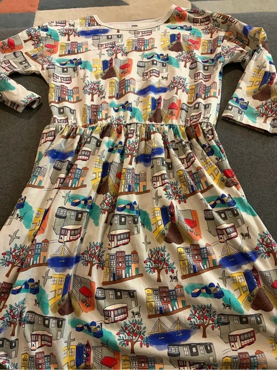 Tea Collection Cream Dress with Multicolor  Turkey Cityscape Print