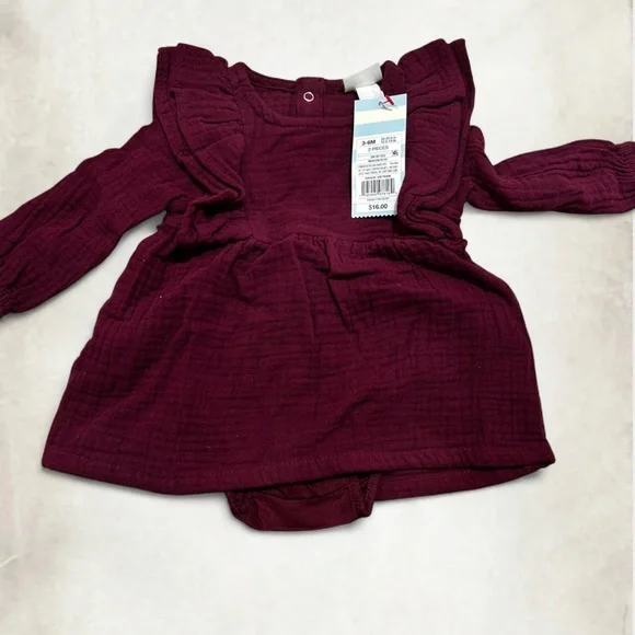 Cat & Jack Burgundy Ruffled Long-Sleeve Baby Dress