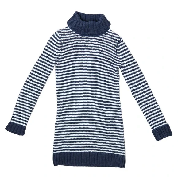 Juicy Couture navy blue and cream striped knit turtleneck sweater dress Girls 12