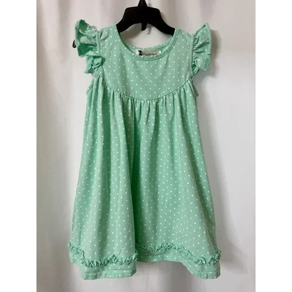 Lily &Londyn's  Polkadot Dress Toddler Girls Size 4T Boutique Ruffles Teal   G10