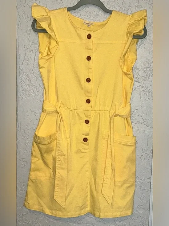 Copper Key Big Girls Ruffle Sleeve Yellow Button-Front Dress with Pockets & Belt
