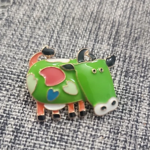 Cottagecore Farmhouse Colorful Cow Enamel Brooch