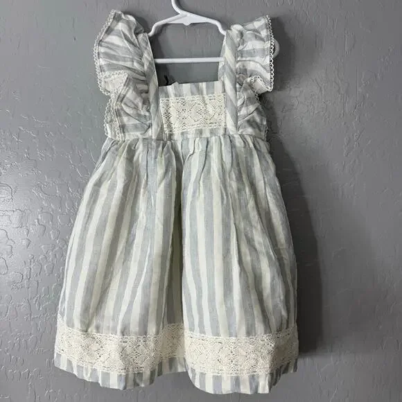 Max Studio Kids Ruffled Sleeves Midi Dress, Blue/Cream, 4T