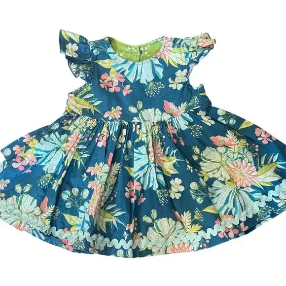 Matilda Jane Platinum Dress Sz 2 Teal Floral Flutter Sleeve Ric Rac Boutique