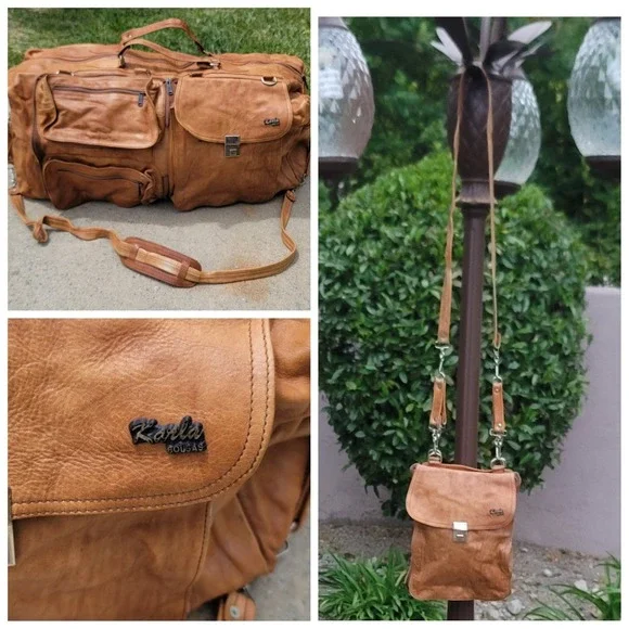 Vtg Karla Bolsas Leather Duffle Crossbody Bag Combo
