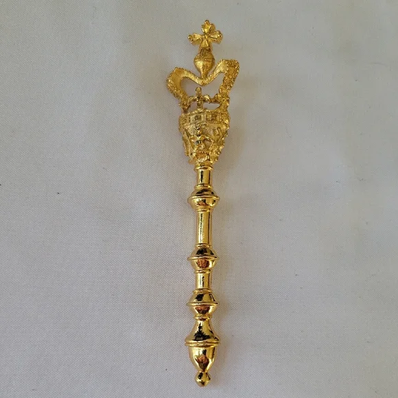 Vintage Gold Tone Crown Cross Scepter Pin