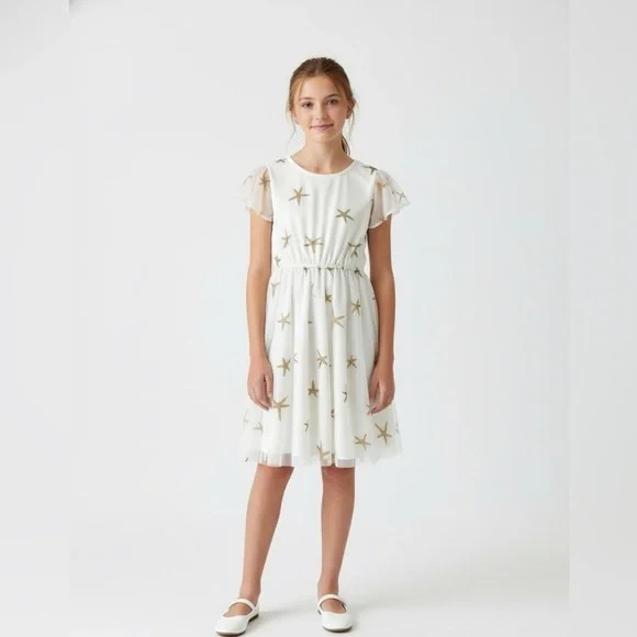 I Love‎ Gorgeous Girls Dress 6/7 Gold Ivory Star Fish NWT Easter Dance Recital
