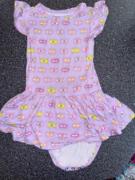 Posh Peanut Evil Eye Twirl Bodysuit Dress 2T Bamboo Flutter Sleeve