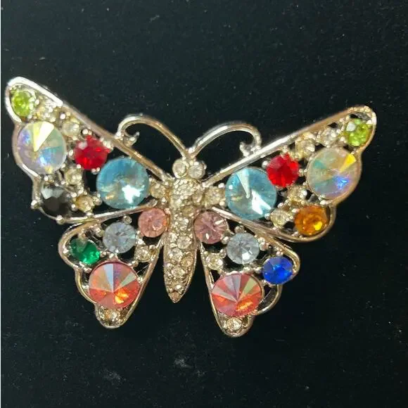 Vintage rhinestone butterfly brooch art deco rainbow vibrant
