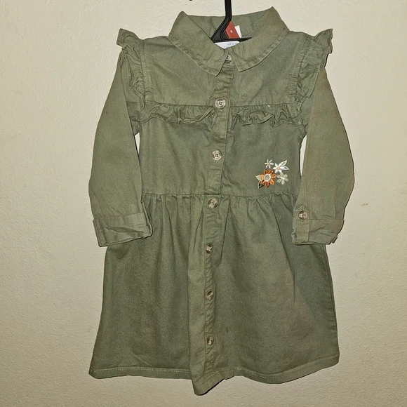 Little Lass Green Ruffled Mandarin Collar Dress