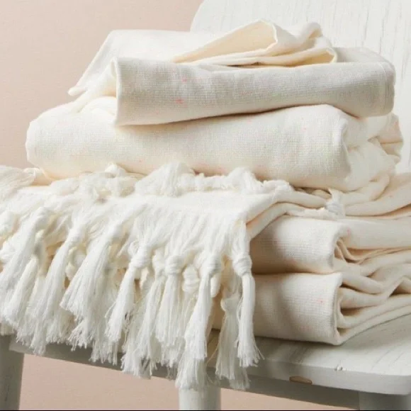 Anthropologie Speckled Turkish White 100% Cotton Towels, Set of 6
