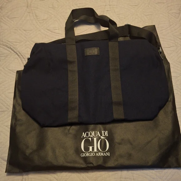 Giorgio Armani Dark Blue and Black Duffel Bag