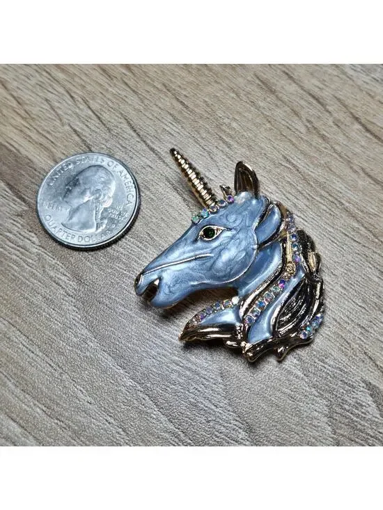 Shimmering Unicorn Head Brooch with Rhinestone Mane