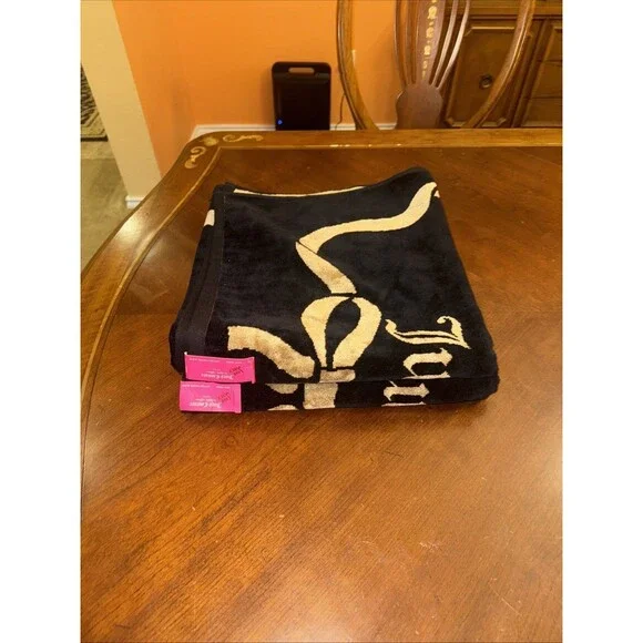 Juicy Coulture Home Bath Towel Set 2pcs Black Cotton/ Viscose Blend New 29”X 54”