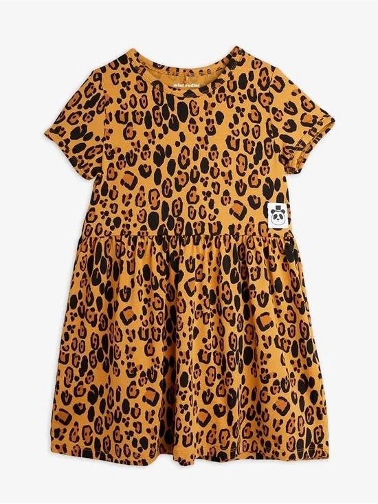 NWT Mini Rodini Cute Basic Leopard Short Sleeve Dress Flared Skirt Sz 4-9M
