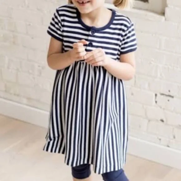 Hanna Andersson Navy/White Striped‎ Play Dress Sz 5