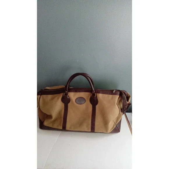 Vintage Canvas Leather Trim Travel Duffel Bag Brown Leather‎ Accents