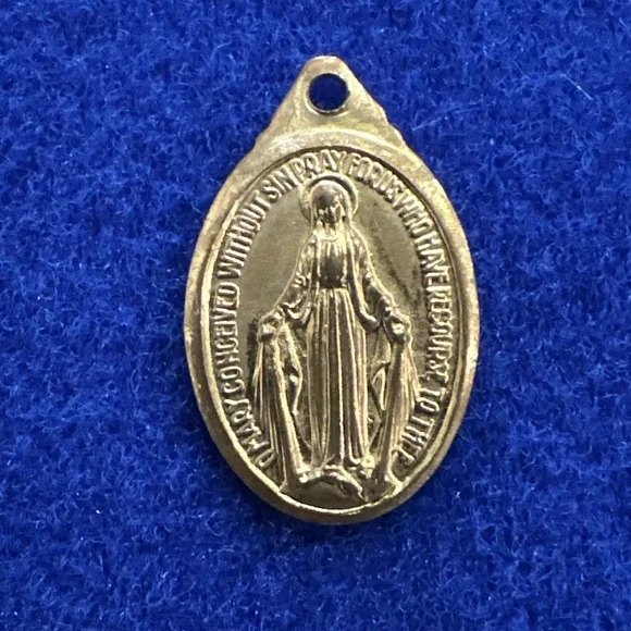 French Early Brass Mary Pendant Antique 1