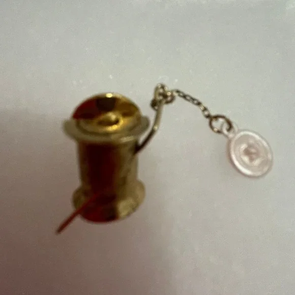 Avon Gold Tone Spool of Thread Needle and Button Sewing Lapel Pin Vintage #756