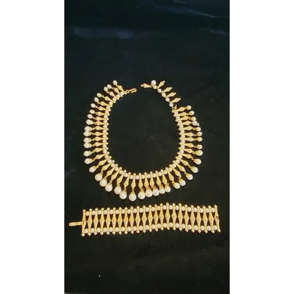 Crown Trifari Alfred Phillippe Necklace Goldtone Pearls Egyptian Revival Parure
