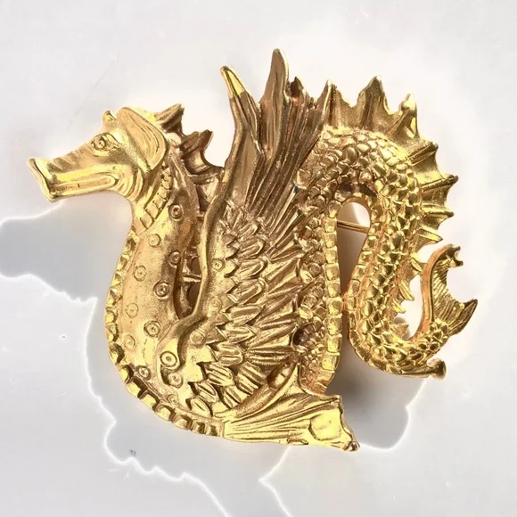 MMA Dragon brooch pin pendant Scythian Ketos Sea Serpent gold tone vintage 1970s
