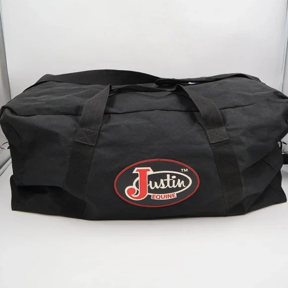 Justin Equine Duffel Bag Large Black Canvas Western Travel Logo