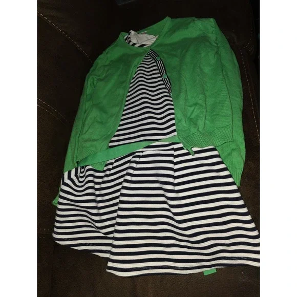 Gymboree spring prep green sweater size 10 12 striped dress size 10