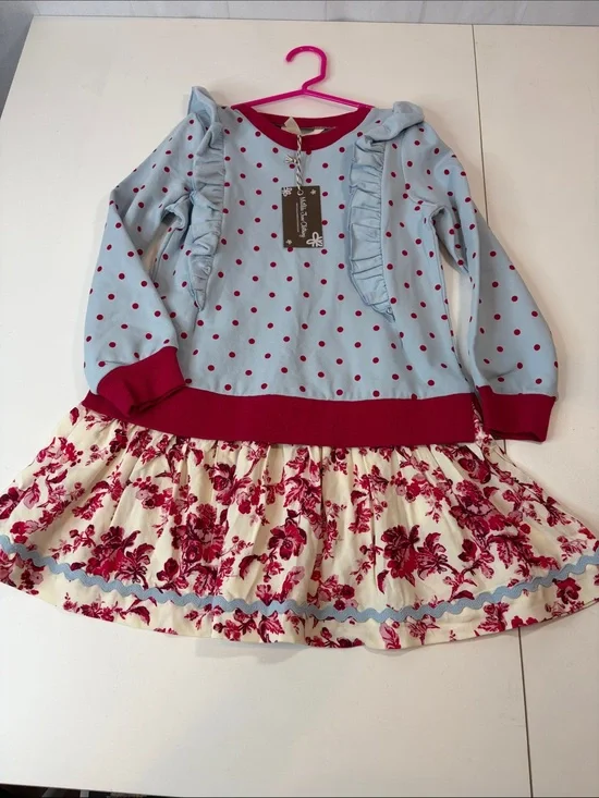 Matilda Jane Girls Size 6 NWT Floral & Polka Dot Ruffle Dress