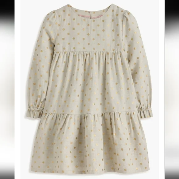 Mini Boden Cream Dress with Gold Dots