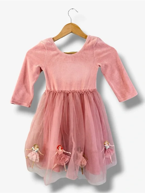 Mini Boden Pink Velvet Ballerina Tulle Appliqué Dress 7-8 Years Balletcore Girly