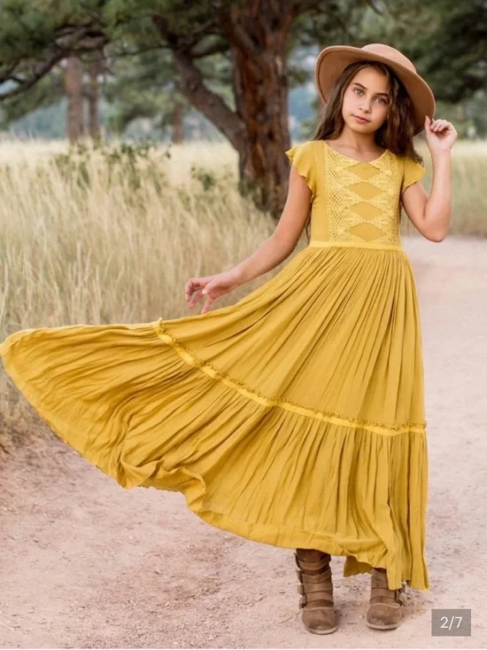 Joyfolie Viola Dress Size 12 Mustard Yellow Tiered Maxi Dress Boho Cottagecore