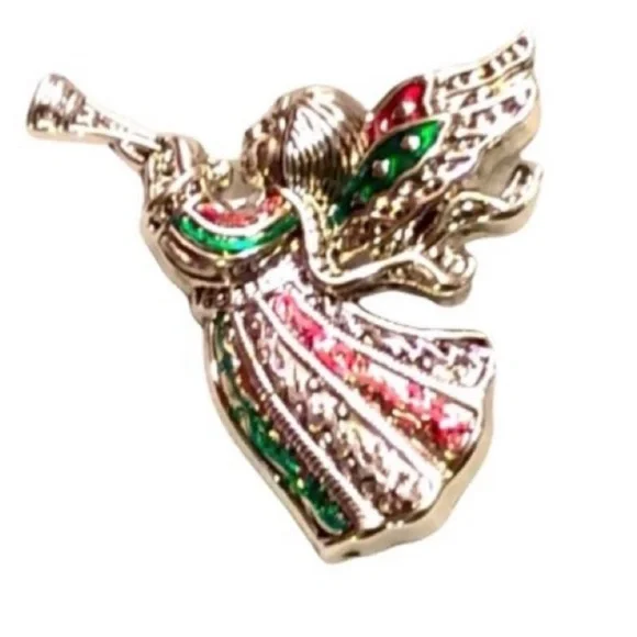 UNBRANDED Red And Green BRIGHT Christmas HOLIDAY Angel BROOCH Pendant