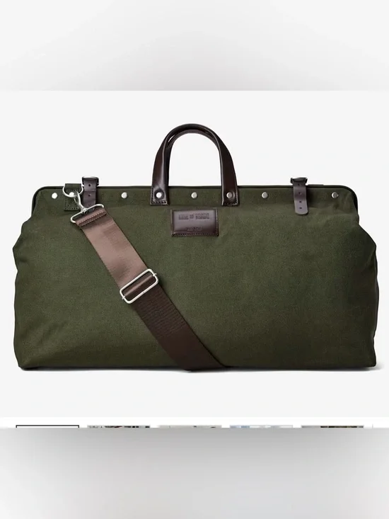 Line of Trade Canvas Weekender Bag Olive Duffel Brown Leather Trim 0312