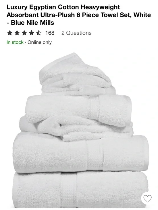 Luxury Blue Nile Mills White Egyptian Cotton Ultra-Plush 6-Piece Towel Set