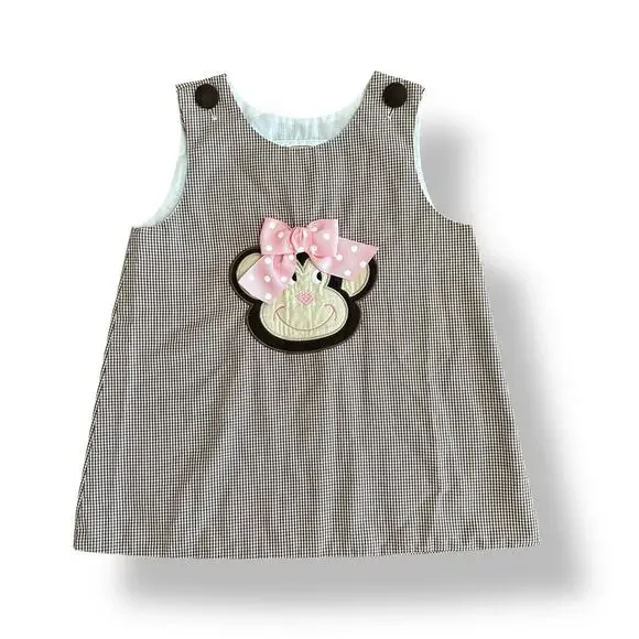 Castles and Crowns Gingham Monkey‎ Dress girls Size 5 Brown Pink