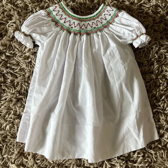 Rosalina White Smocked Christmas Dress with Embroidered Details • 12 months